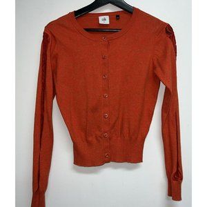 Cabi #3123 Womens Orange Lace Cut Out Sleeve Button Up Cardigan Sweater Size XS